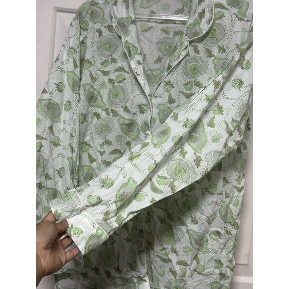 India Amory Floral Cotton Pajama Set Long Sleeve Button LRG 2 Piece Boho Coastal - Picture 4 of 11